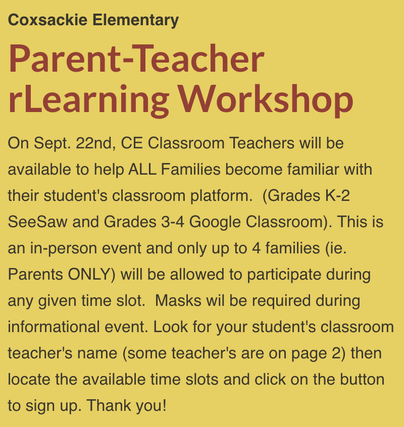 rLearning Parent-Teacher Workshop